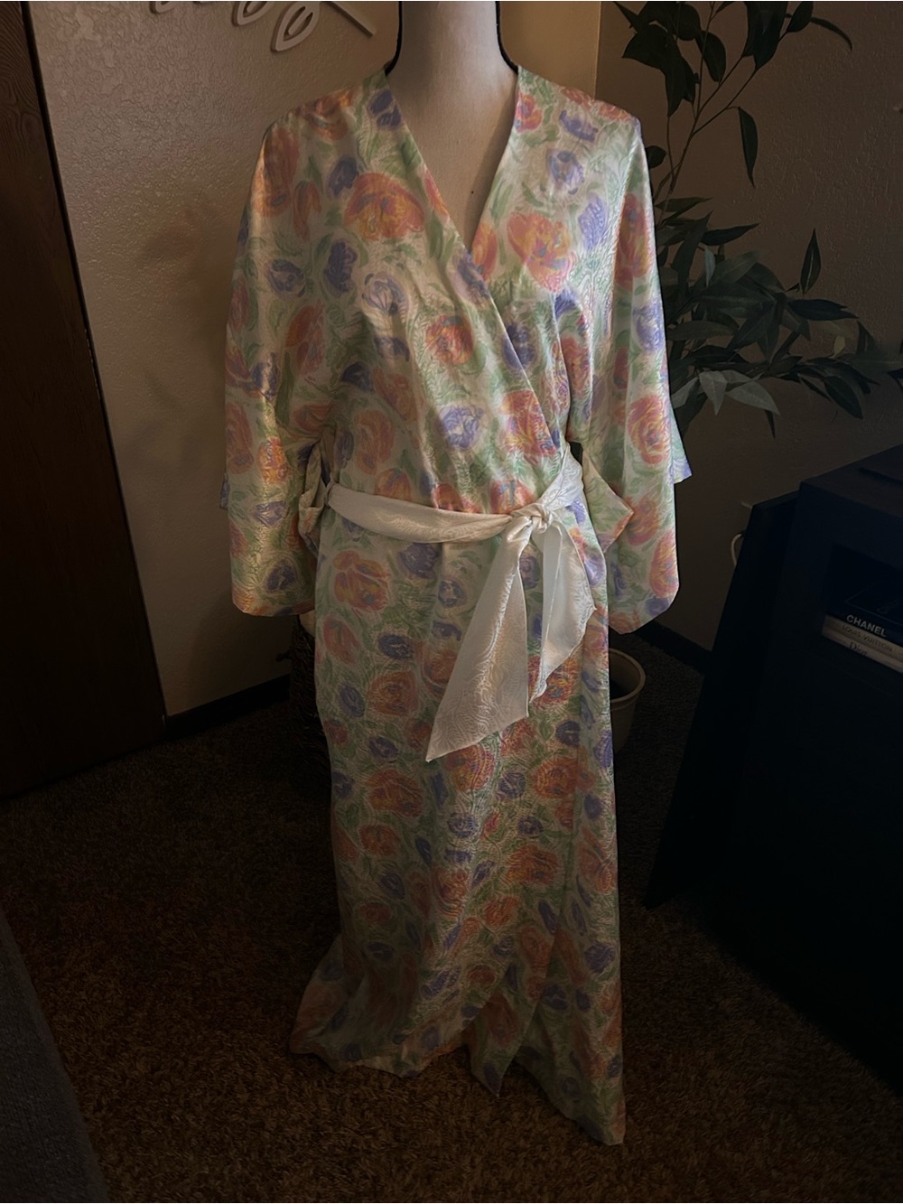 Vintage Miss Dior Floral Satin Robe